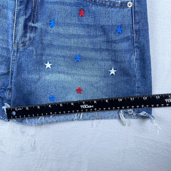 No Boundaries Cut Off Shorts Stars Embroidered High Rise Denim Blue Women SZ 11 - Picture 8 of 9